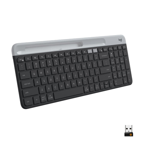 Logitech K585 Multi-Device Slim Wireless Keyboard, Built-in Cradle for Device; for Laptop, Tablet, Desktop, Smartphone, Win/Mac, Bluetooth/Receiver, Compact, Easy Switch, 24 Month Battery - Graphite