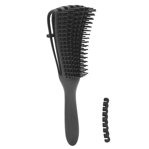 Hair Brush, 8 Rows Elastic Brushes Styling Hair Brushes Rubber Handle with Detachable Holder for Wet And Dry Hair for Curly Thick Straight Hair(black)