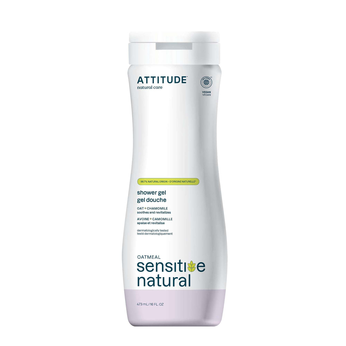 ATTITUDE Body Wash for Sensitive Skin with Oat and Chamomile, EWG Verified, Dermatologically Tested, Vegan, 16 Fl Oz