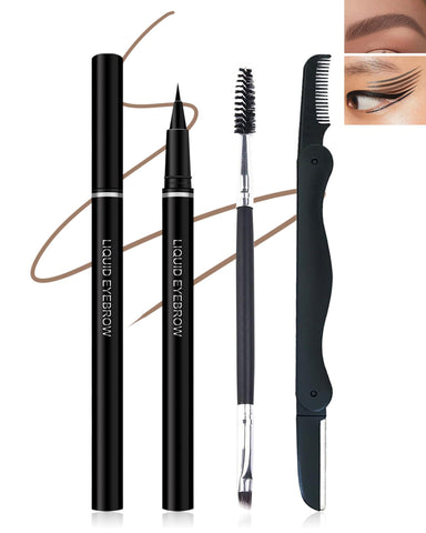 Eyebrow Pencil Light Brown, Brow Pencil with Ultra-Fine 0.01mm Brush-Tip, Multifunctional Liquid Eyeliner & Eyebrow Pen, Waterproof Sweat-Proof Long-lasting Quick Drying, with Brow Razor & Brush-03#