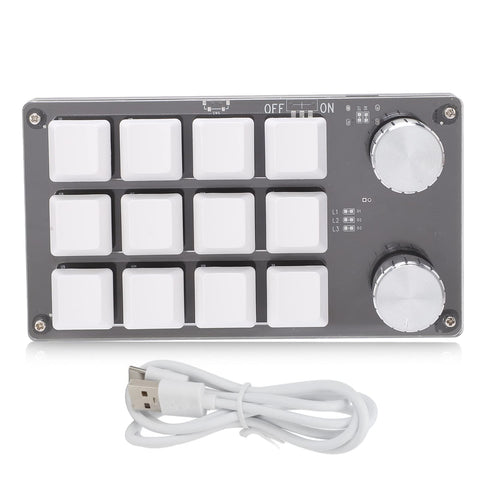 Mini 12 Key Keypad Mechanical Keyboard, RGB Multifunction DIY Programmable Keypad, One Handed Macro Mechanical with Adjustment Knob for Office Gaming Lab(White)