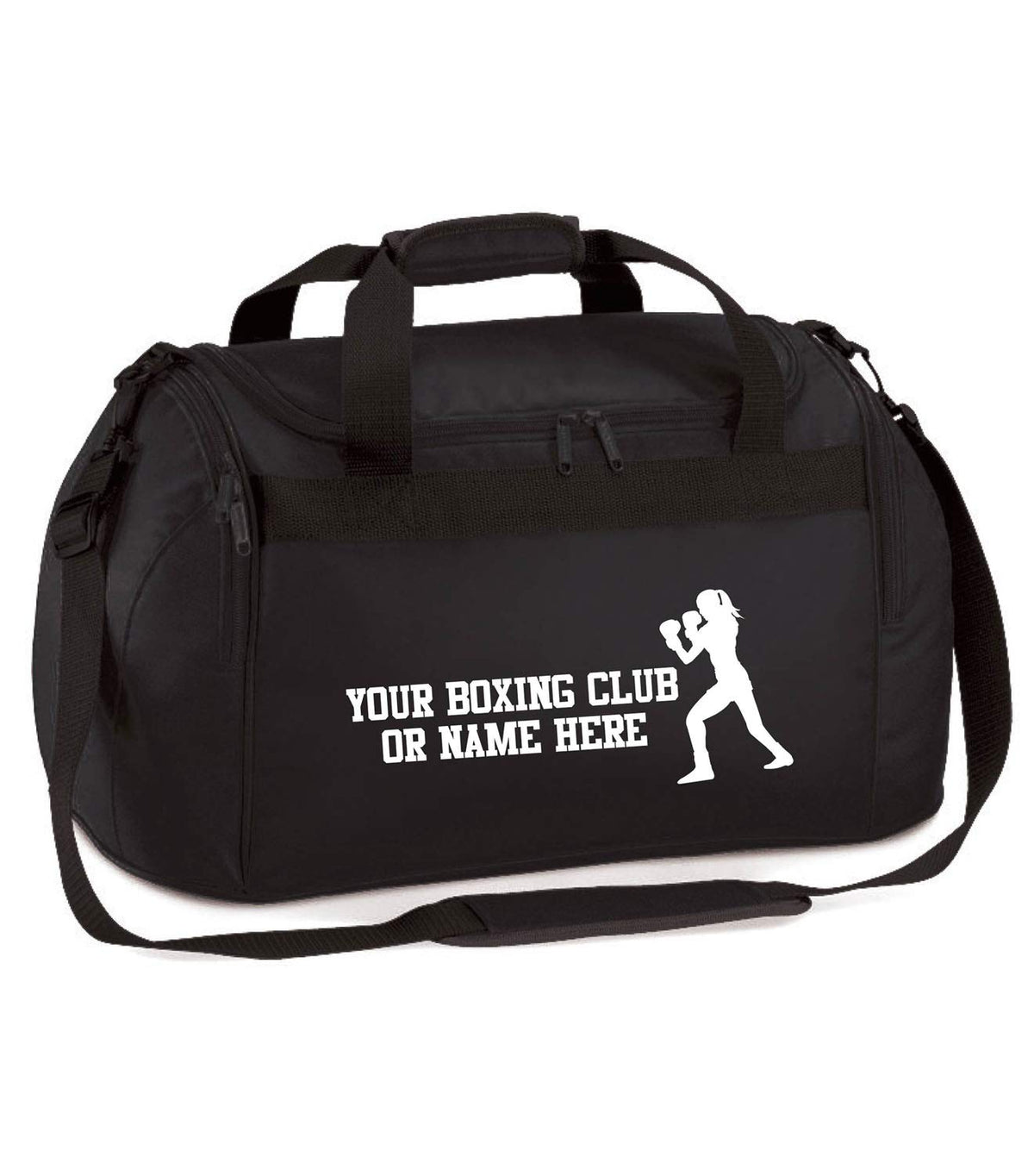 Girls Ladies Personalised Boxing Club Holdall Absolutely Top Kids Sports Kit Bag, Black/White Print