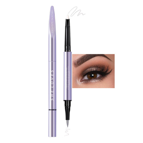 AKARY Glitter Matte Eyeliner Lying Silkworm Pen, Dual-ended Eyeshadow Liner Pencil, Face Highlighter Makeup Long lasting Waterproof Liquid Silkworm Eyeliner, 05 Pearlized Rhinestones + Grayish Brown