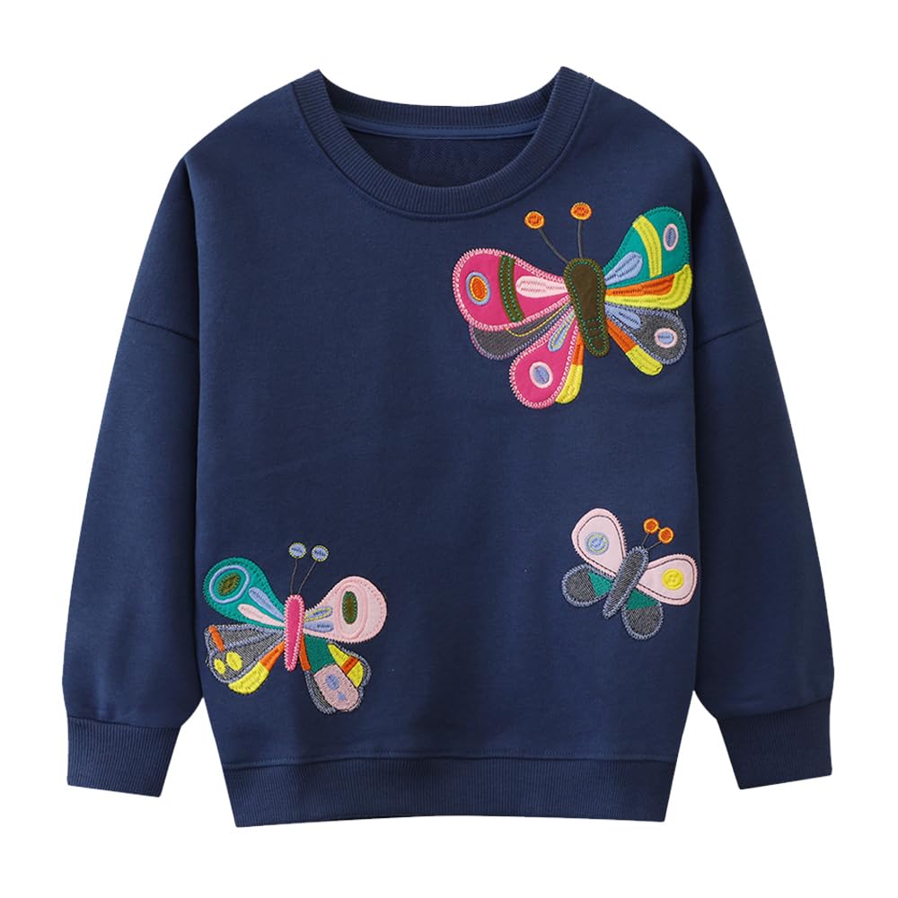 Little Hand Girls Sweatshirt Butterfly Cotton Long Sleeve Toddler Casual Jumpers Top Kids Clothes Child Pullover Age 3-4 Year