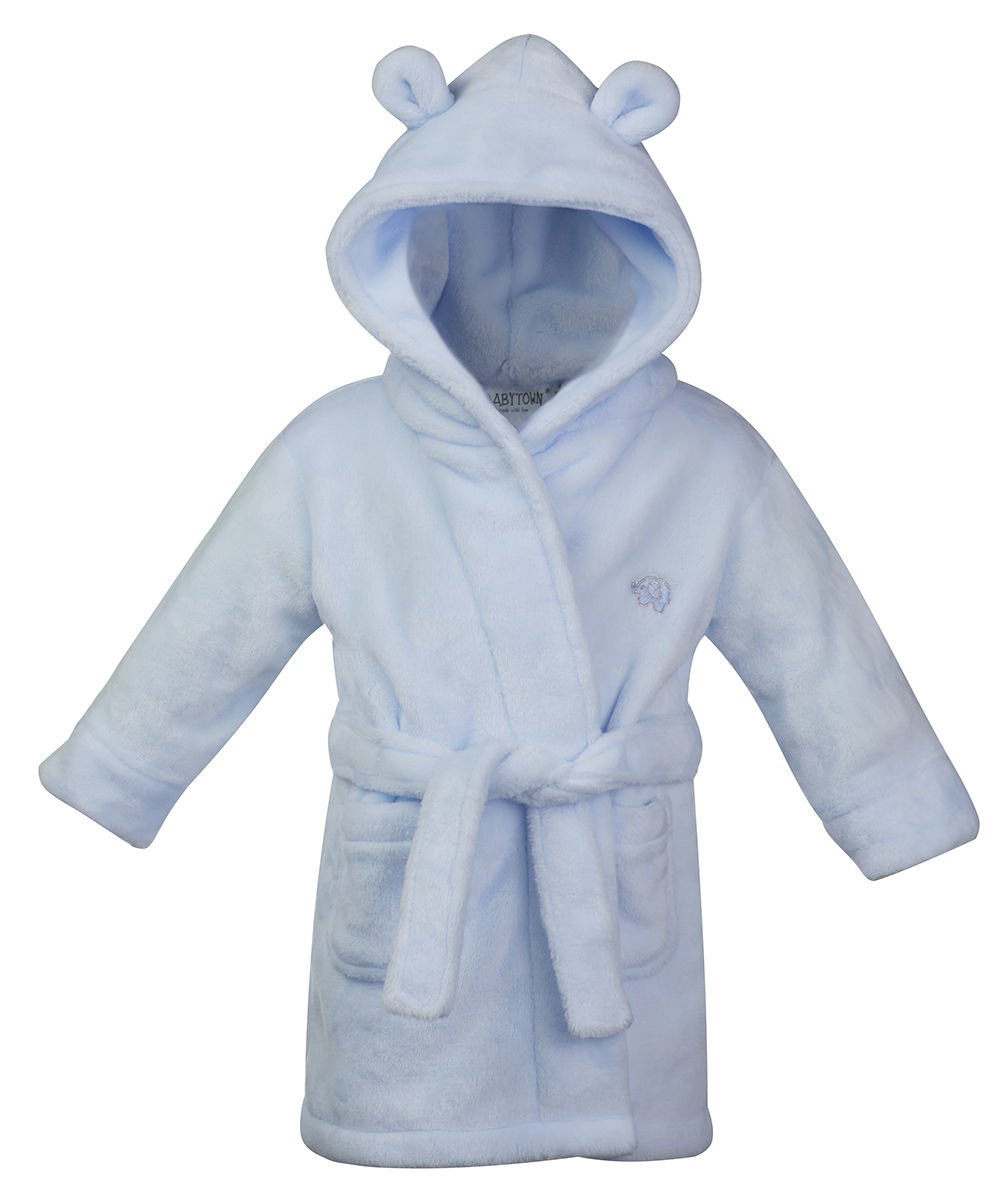 18-24 Months Blue Fluffy Fleece Baby Boys Dressing Gown Bath Robe with Teddy Ears