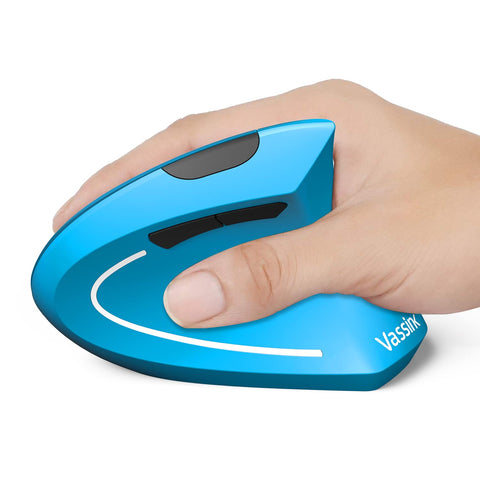 Vassink Ergonomic Mouse, Rechargeable Wireless Mouse, 2.4GHz Rechargeable Vertical Optical Mouse with USB Receiver, 6 Buttons, 800/1200/1600 DPI, for Laptop, PC, Computer (Blue)