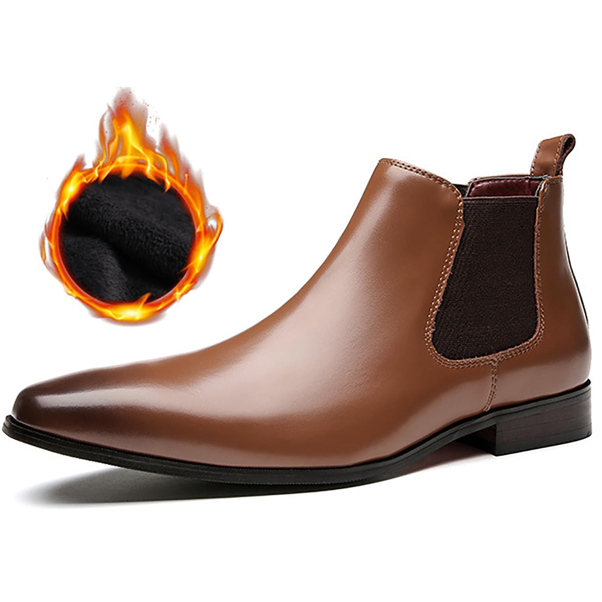 QAXZESA Men's Leather Chelsea Boots Formal Dress Slip On Ankle Boots Classic Wedding Work Booties For Men,Brown Thick-42