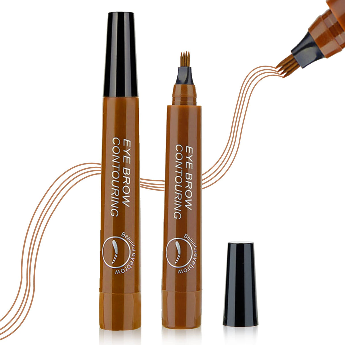 2PCS Eyebrow Pencil Brow Pencil Eyebrow Microblading Pen Waterproof Eyebrow Pen with 4 Micro-Fork Tips Create Natural Eyebrow Makeup - 01 Light Brown