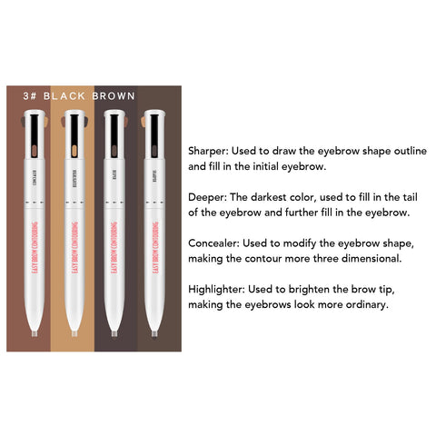 Sonew 4 In1 Eyebrow Contour Highlight Pen, Waterproof ing Eyebrow Tint Pen Brow Defining Pencil Eye Makeup Beauty Tool for Women Girls (3# Black Brown)