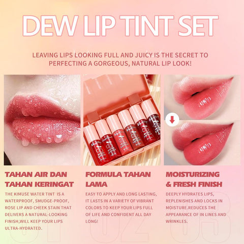 6 Colors Lip Tint Stain Korean Lip Gloss Set, Plumping Lip Tint Mini Liquid Lipstick, Multi-Use Cheek and Lip Tint, Long lasting Waterproof, Non-Stick Cup, Lip Tint Makeup