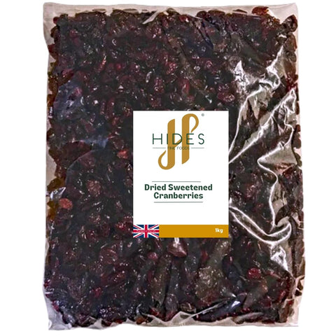 Hides Fine Foods - Dried Sweetened Cranberries 1kg - Suitable for Vegetarians - Baking - Granola - Breakfast - Muffins - Snacking - Desserts - A Good Source of Fibre.