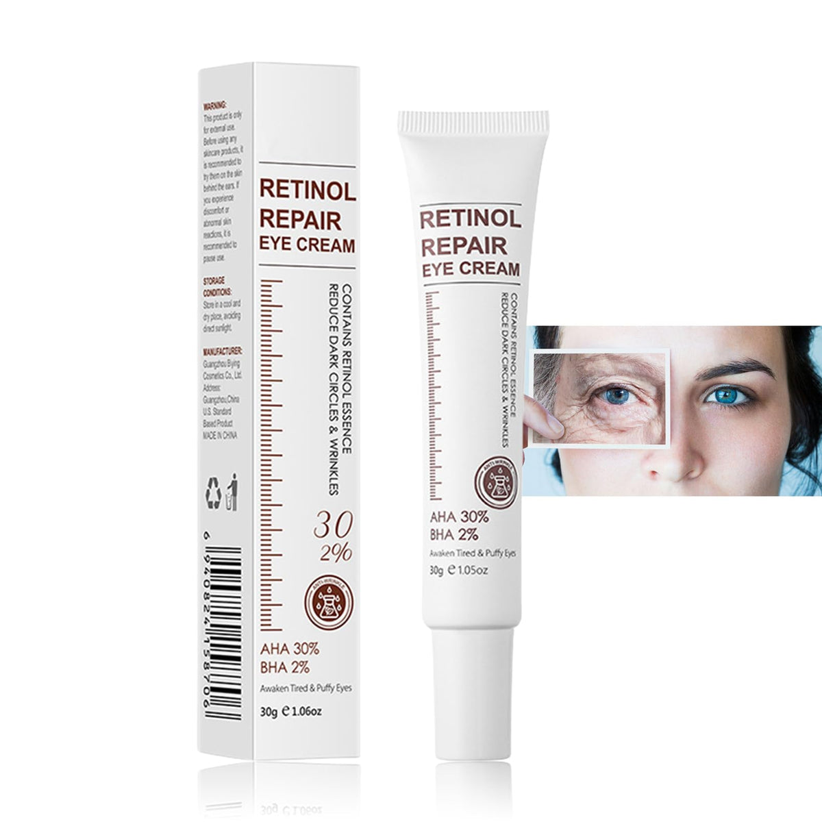 Retinol Eye Cream With Retinol Serum & AHA 30% & BHA 2% -Under Eye Cream For Dark Circles Puffy Eyes -Retinol Anti-Aging Eye Cream For Wrinkles Instant Eye Tightener For Women & Men