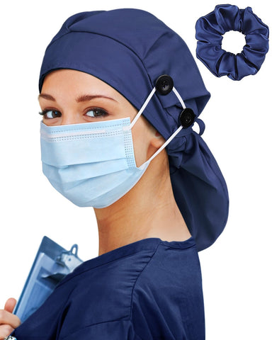 Large Nursing Scrub Cap for Black Women Satin Silk Lined Surgical Cap with Buttons Nurse Head Hair Cap