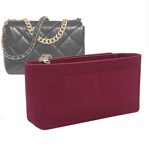 Lckaey Purse Organizer Insert for Chanel 19 Small bag with Side Zipper Pocket Handbag Chanel Maxi Flip bag Organizer Y002claret-S