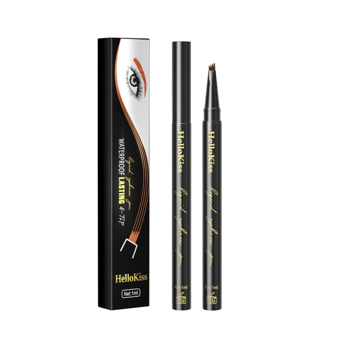 Professional Eyebrow Pencil brown, Liquid Microblade Eyebrow Pen with 4 Claws, Long Lasting Waterproof & Natural Looking and Stays on All Day (Black-9701-4)