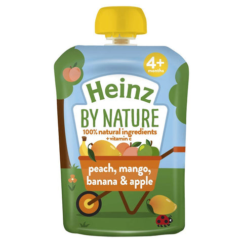 Heinz Peach, Mango, Banana & Apple Fruit Pouch, 4+months,100 g (Pack of 6)