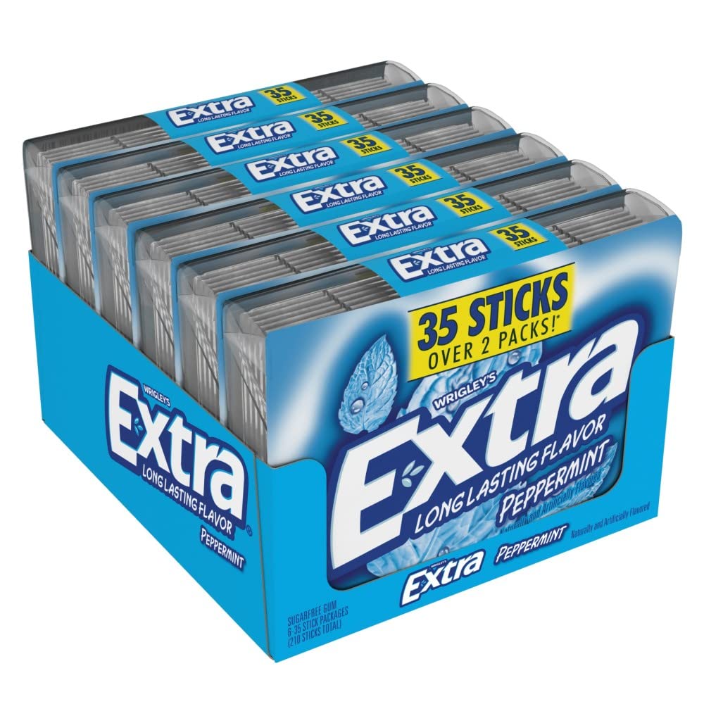 EXTRA Gum Peppermint Sugar Free Chewing Gum Mega Pack, 35 Stick (Pack of 6)