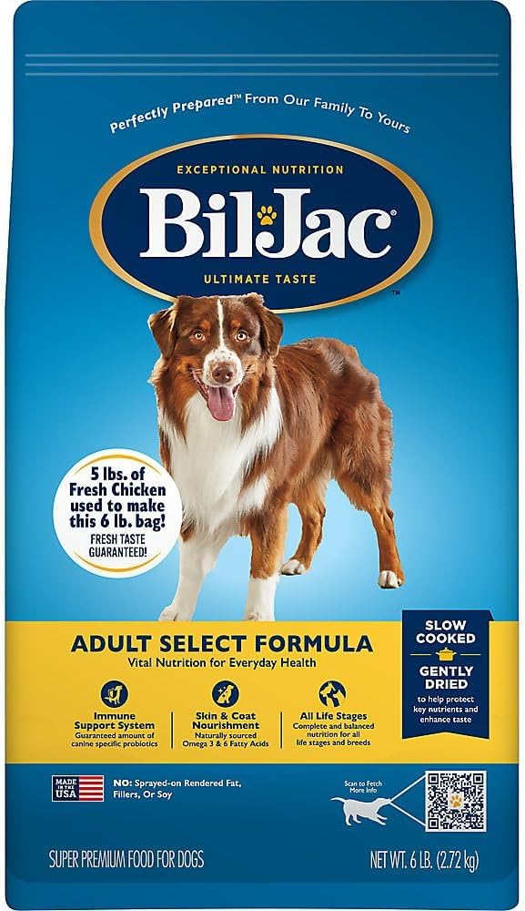 Bil-Jac Dog Food Dry Adult Select Formula 6lb Bag (2-Pack) - Real Chicken 1st Ingredient, Easy to Chew Bites, Small or Large Breed