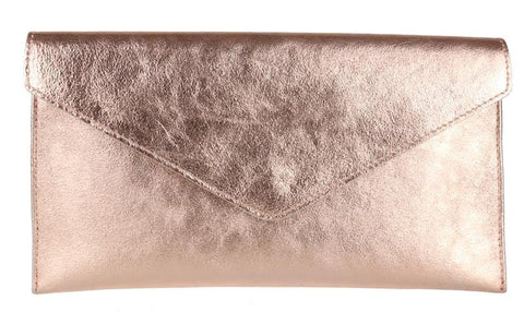 Girly Handbags Womens Italian Suede Leather Envelope Clutch Large Metallic Champagne