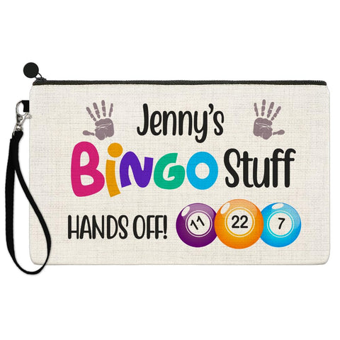 EnvyFone Personalised Hands Off Bingo Stuff Linen Style Case Bag Dabber Carry Pouch Pencil Accessories Gift