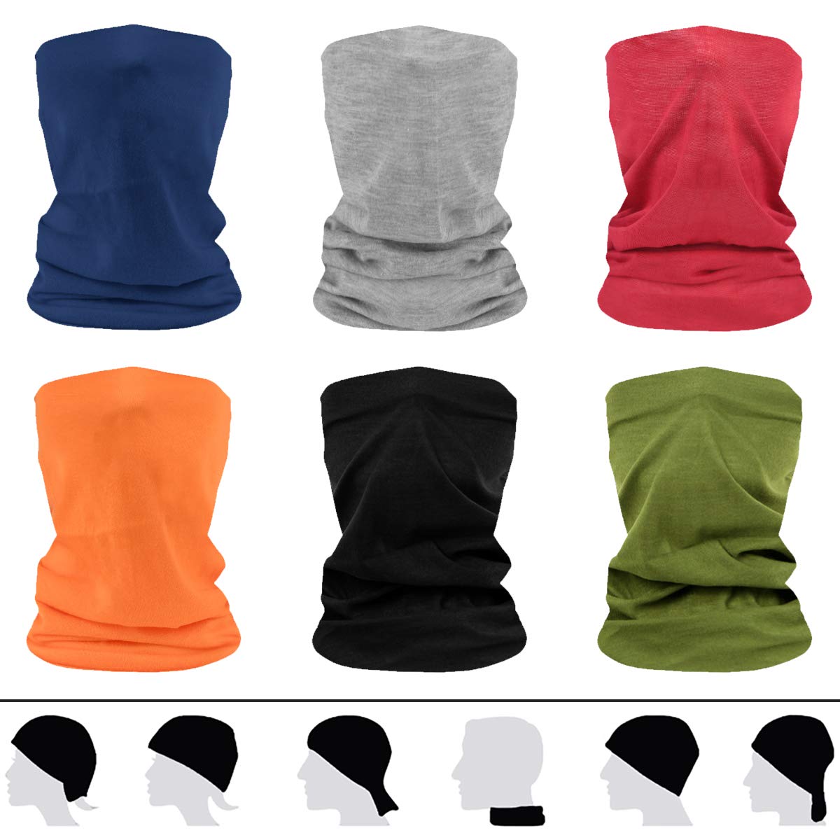 Bandana Headband, 6 Pack Washable Face Coverings Neck Scarf Headscarf, Multifunctional Protection Balaclava, Breathable Snood, Scarf Face Shield Headband Snood UV Resistence for Outdoors Sports