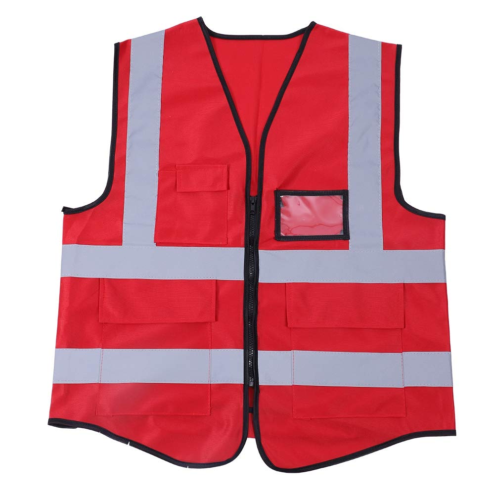 DOACT Multicolor Reflective Vest Safety Security Waistcoat Reflective Safety Vests with Pockets, High Visibility Construction Vest,Hi Vis Sliver Strip(red)