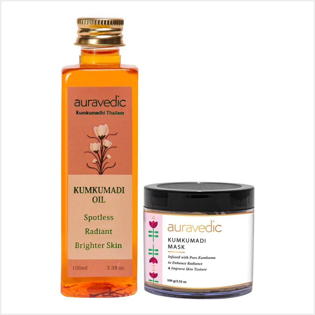 AURAVEDIC Kumkumadi Thailam kumkumadi face oil for glowing skin and Kumkumadi face pack for glowing skin with kumkumadi oil Set of 2 (100 ml + 100 gm