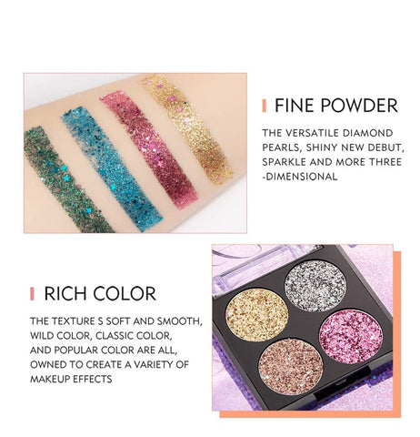 AKARY 4-Colors Glitter Eyeshadow Palette Ultra Pigmented Makeup Eyeshadow Powder with 3D Finish Long Lasting & Waterproof Mini Colorful Eyeshadow Palettes for Eye Makeup (03#)