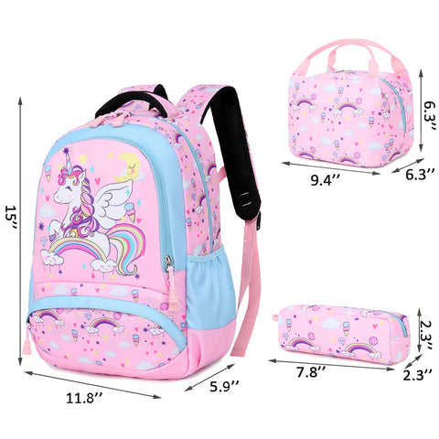 A AM SeaBlue School Bag for Girls Backpacks Set Unicorn Elementary Student Schoolbag Set Cute Lightweight Kids Backpack Children's Bookbag Teens Rucksack,Pink