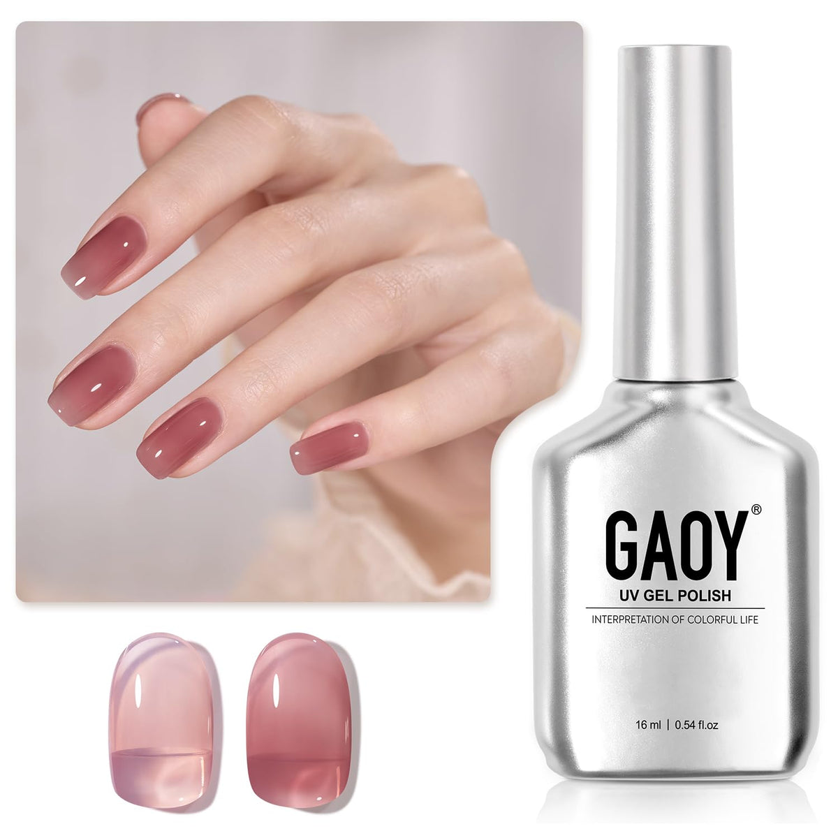 GAOY Jelly Nude Gel Nail Polish, 16ml Sheer Pink Burgundy Translucent Soak Off Gel Polish, UV Light Cure for Nail Art DIY, 1626 Lady Roses