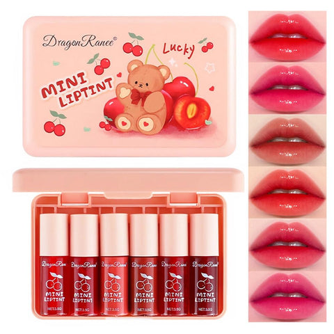 6 Colors Lip Tint Stain Korean Lip Gloss Set, Plumping Lip Tint Mini Liquid Lipstick, Multi-Use Cheek and Lip Tint, Long lasting Waterproof, Non-Stick Cup, Lip Tint Makeup