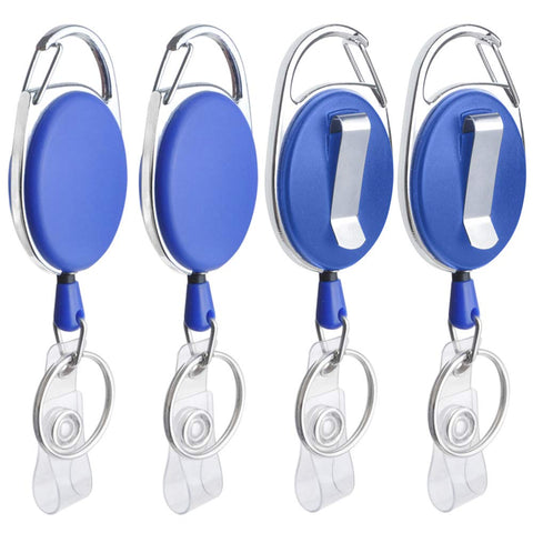 GOGO 4 Packs Retractable Keychain Badge Holder with Carabiner Reel Belt Clip and Key Ring, Blue