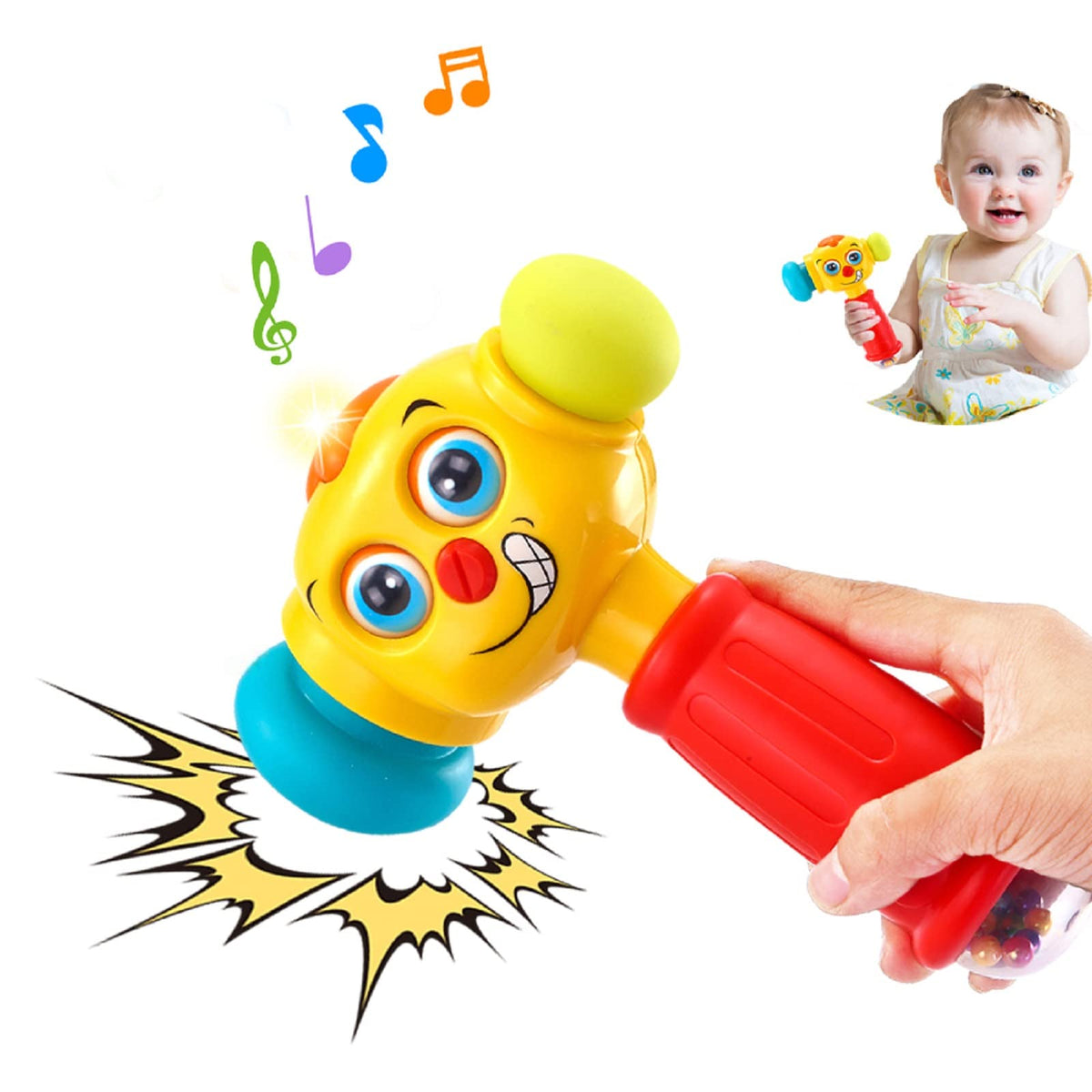 VATOS Baby Toys Light& Musical Baby Hammer Toy for 12 to 18 Months up | Early Education Infant Toys Funny Baby Sound Play Hammer Toys for 1+ Year Old Boys and Girls, Baby