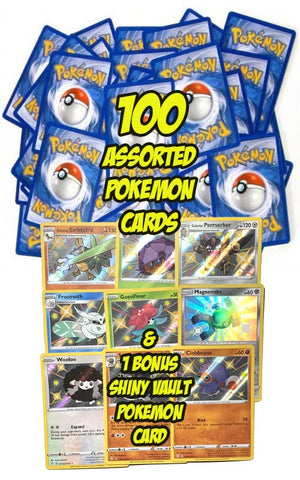 Pokemon - 100 Assorted Cards - Common & Uncommon + 1 Random Shiny Vault Pokemon Card