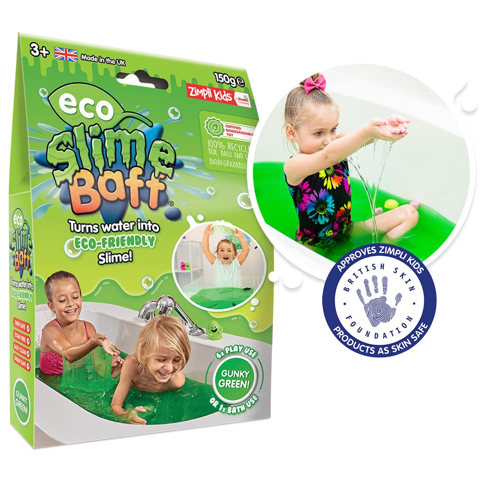 Eco Slime Baff Green, 1 Bath or 4 Play Uses from Zimpli Kids, Magically turns water into gooey, colourful slime, Environmentally Friendly Toys, Eco-Friendly Gifts for Children, Slime Kits for Boys