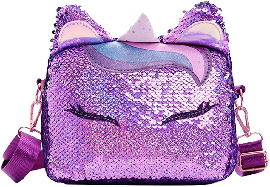 VALICLUD Women Girls Unicorn Sequins Bag Glitter Crossbody Purse Shoulder Bag for Kids Little Girls