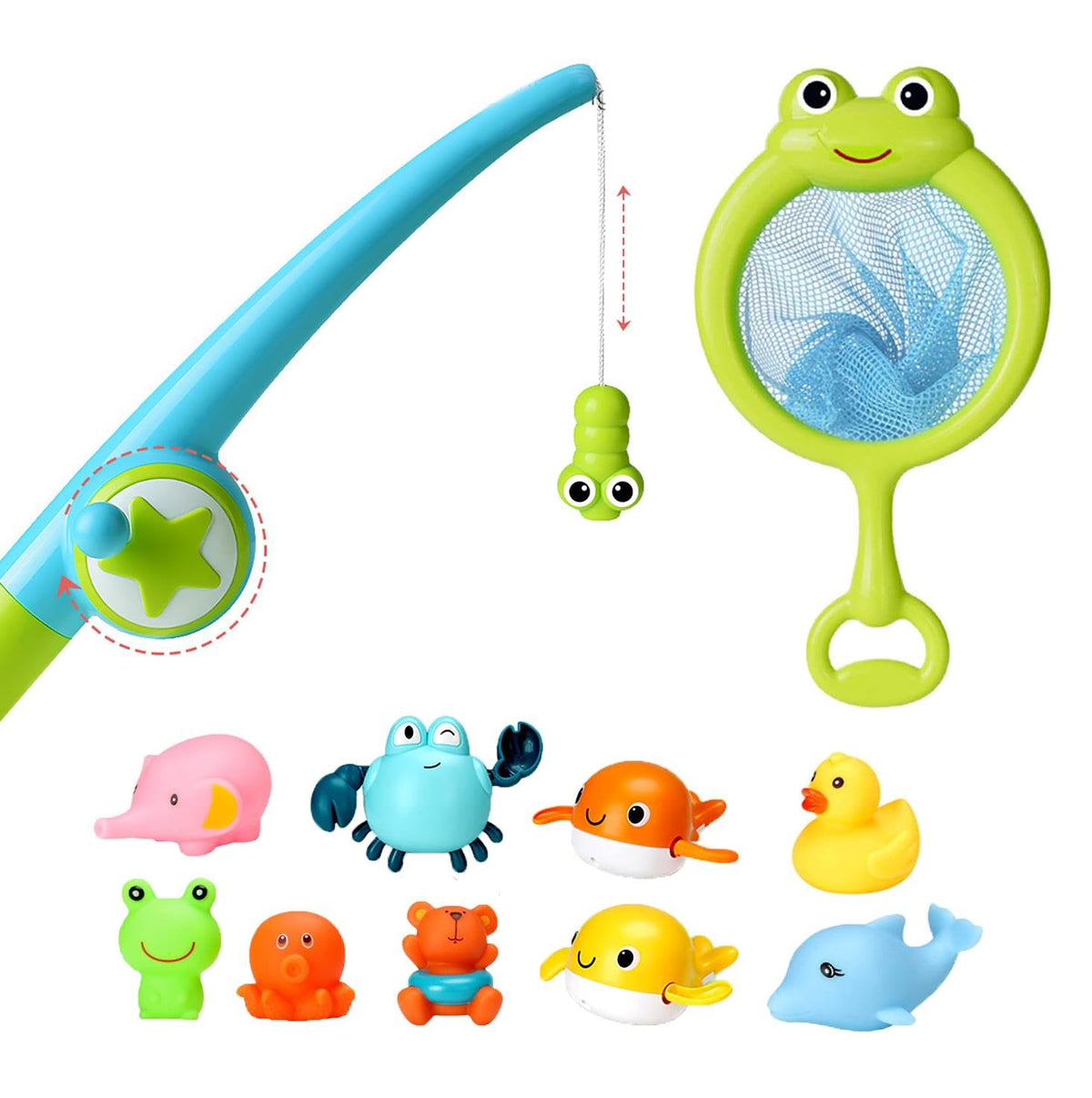 Bath Time Bathtub Fishing Toys for Children, Baby Bath Swimming Pool Fishing Toys for Baby Kids, Bathpool Fishing Toys for Water Tables with Fishing Net, Summer Pool Games