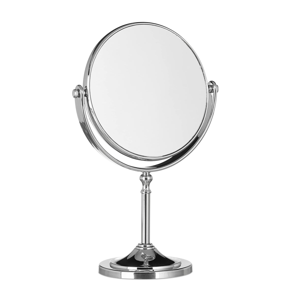 Relaxdays Magnifying Vanity Mirror, Round Standing Makeup Mirror, Cosmetics, Two-Sided, HWD: 28x18x10cm, Silver