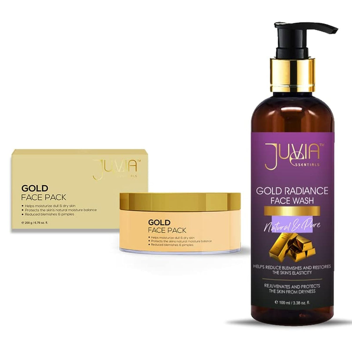 Juvia Essentials | Gold Face Pack 200g & Gold Radiance Face wash 100ml |for men and women daily use | Suitable for all skin types