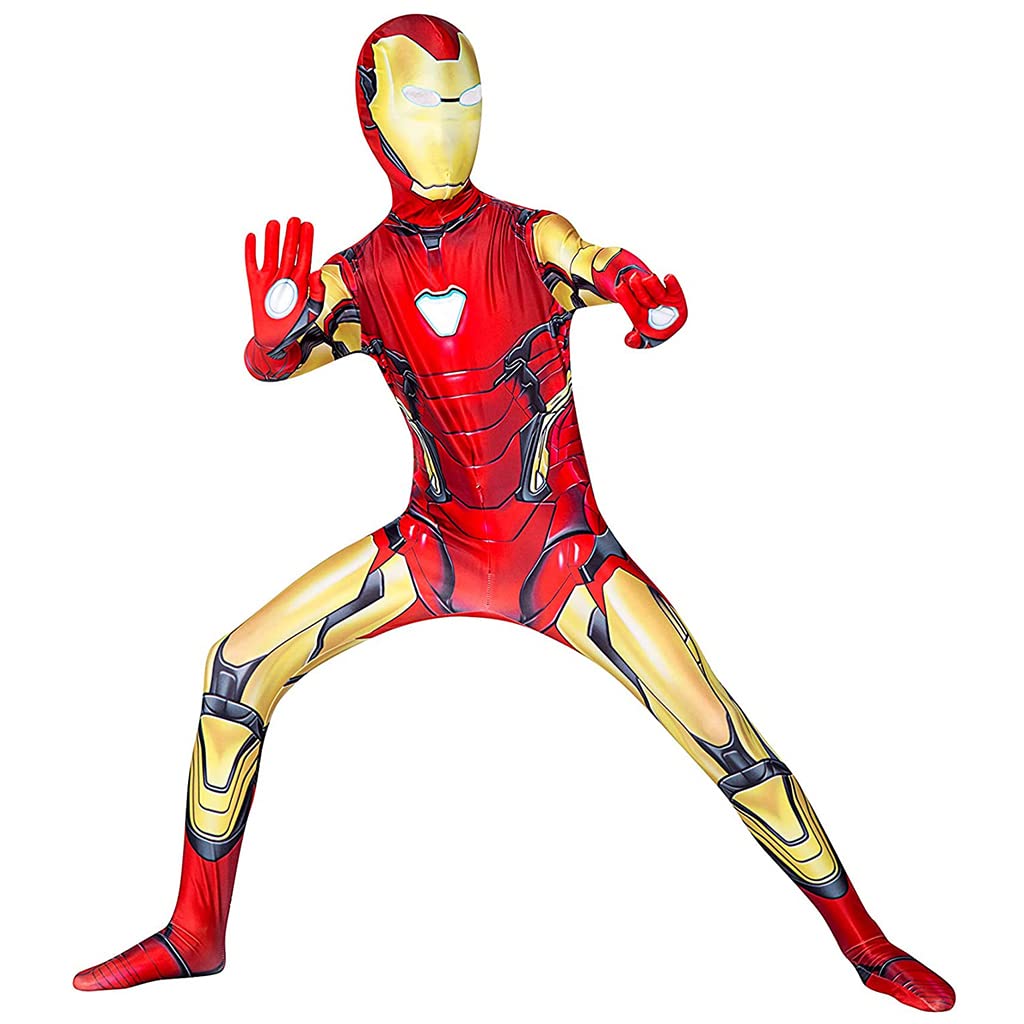 Fancyku Spandex Iron Man Costume For Kids, 3D Digital Prints Iron Man Suit Fancy Dress, Breathable Superhero Bodysuit For Boys Girls For Party, Cosplay Children Gift,Red