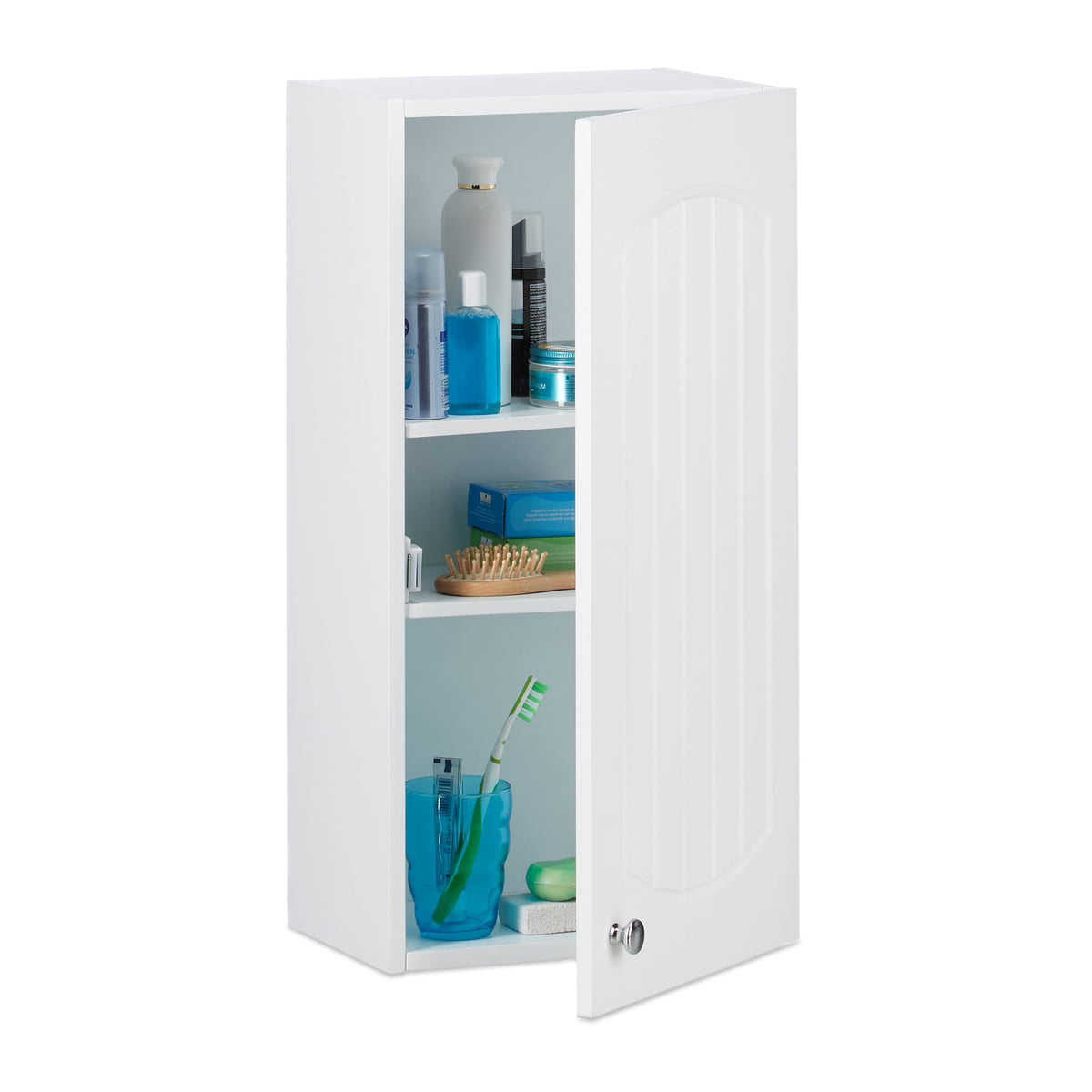 Relaxdays Bathroom Hanging Cabinet, Wall Cupboard with 2 Shelves for the Bathroom, MDF, HxWxD: 60 x 30 x 20.5cm, White