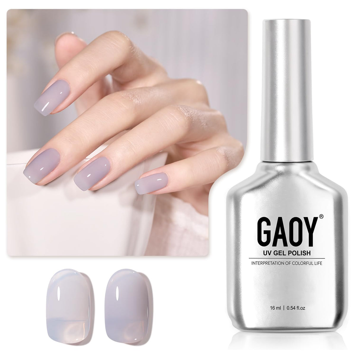 GAOY Jelly Nude Gel Nail Polish, 16ml Sheer Translucent Soak Off Gel Polish, UV Light Cure for Nail Art DIY, 1516 Cool Gray