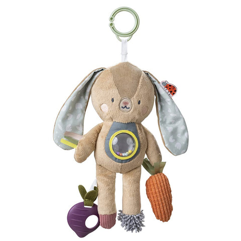 Taf Toys TAF13185 Jenny Bunny Activity Soft Cuddly Plush Sensory Stuffed Rabbit Toy. Fits to Cots, Pram, Pushchair and Car Seat with Teether & Rattle. Suitable for Baby Boys & Girls 0 Months +