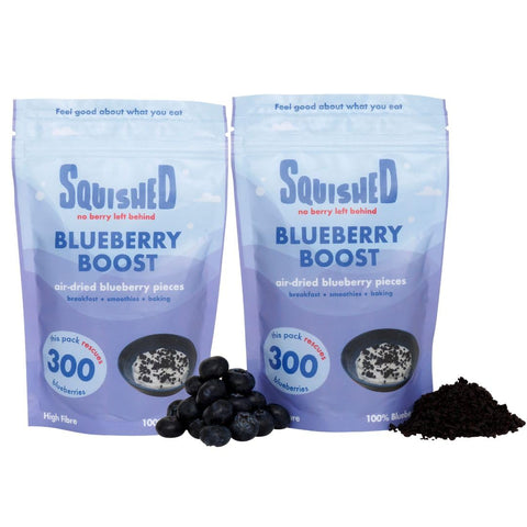 Squished Blueberry Boost | Air-Dried Pieces | 2 x 150g | Nutrient Rich Ingredients for Breakfasts and Baking Product | Nothing Added, Just Blueberries | Gluten Free | Resealable Bags