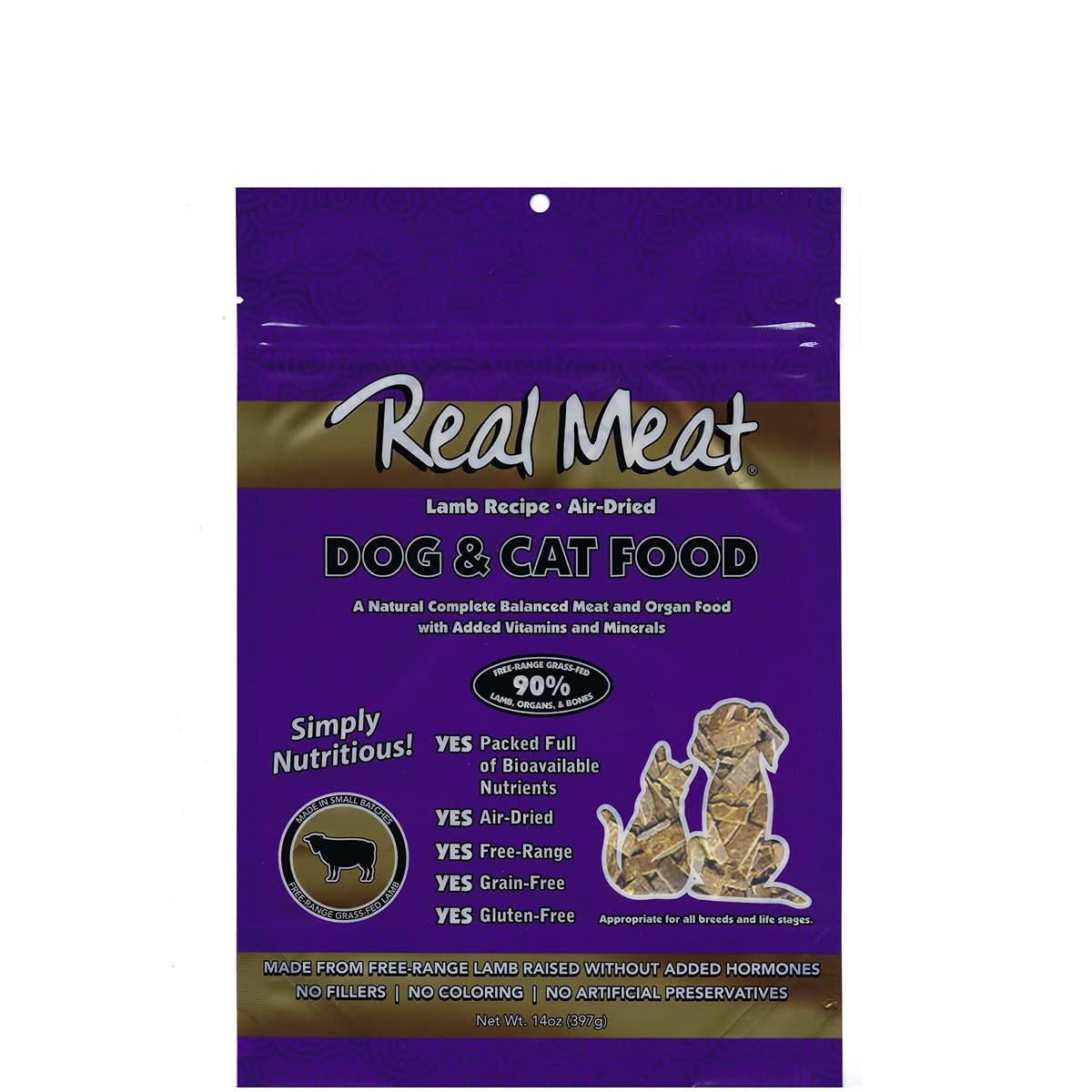 TRMC Real Meat Air Dried Cat Food & Dog Food w/Real Lamb - 14oz of USA-Crafted Grain-Free Dry Dog & Cat Food Sourced from Hormone-Free, Free-Range, Grass-Fed Lamb - All Natural, High Protein Pet Food