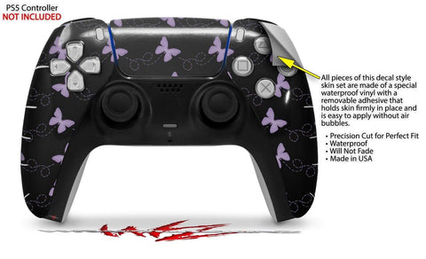 WraptorSkinz Skin Wrap Compatible with Sony PS5 DualSense Controller Pastel Butterflies Purple on Black (Controller NOT Included)