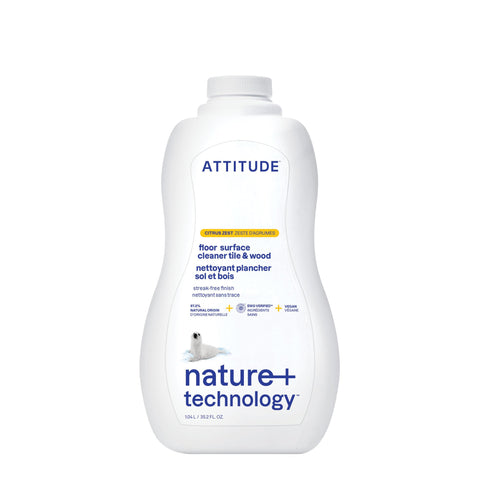 ATTITUDE Floor Surface Cleaner for Tile and Wood, EWG Verified, Streak-Free, Vegan Household Cleaning Products, Citrus Zest, 1.04 Litres