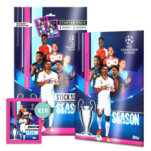 Topps UEFA Champions League Stickers - Starter Pack (80 Page Album Plus 2 Packets of Stickers)