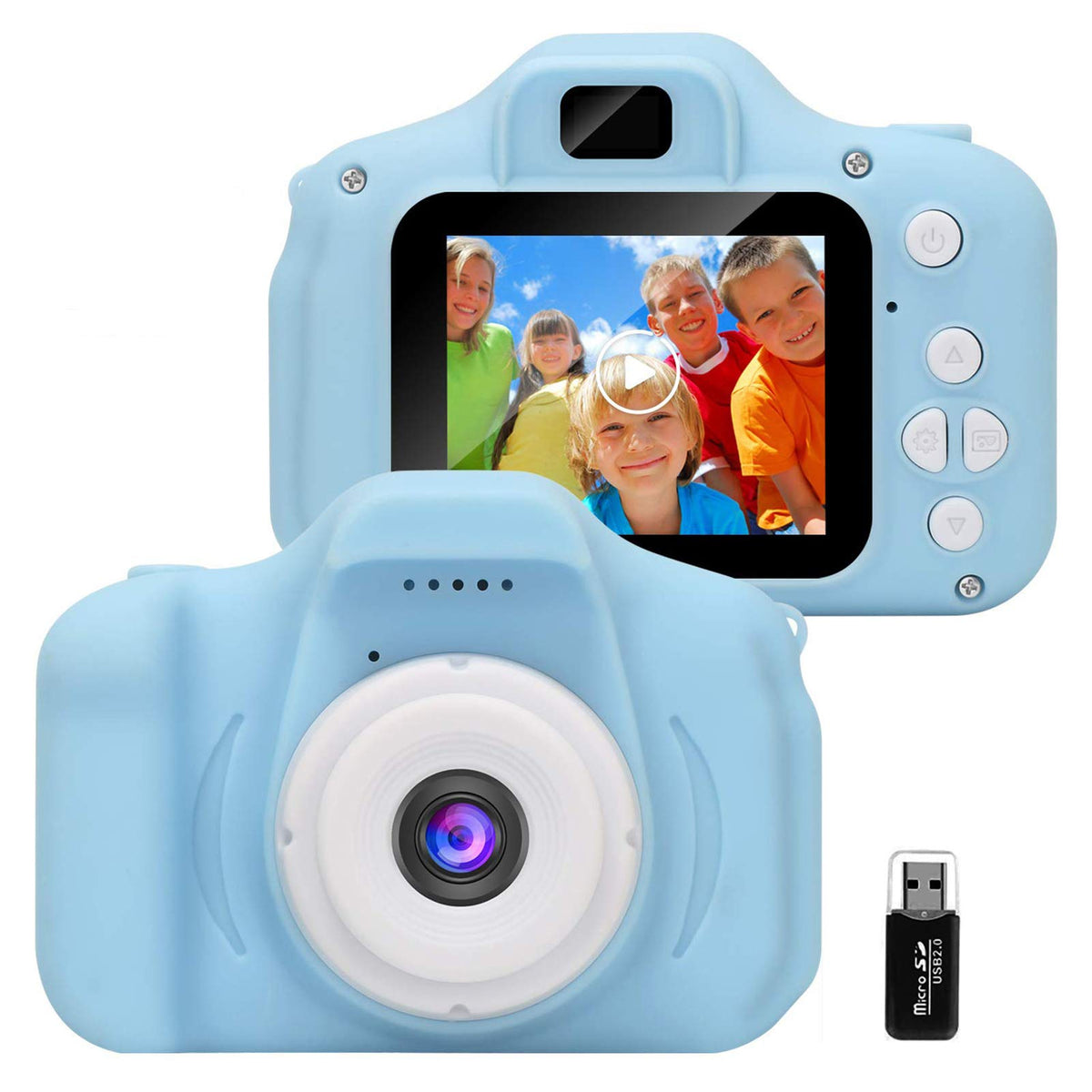 VJJB Kids Camera,Digital Cameras for Boys and Girls Gift Toy Age 3-8,Toddler Camera Rechargeable Shockproof 1080P Video with 32GB SD Card for Birthday/Christmas-Blue