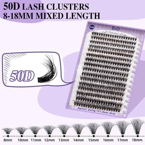 B&Q Lash Extensions Kit for Beginners 3D Eyelash Extension Kit 320pcs 50D Lash Clusters Kit 8-18 Mixed Lash Kit Fluffy Individual Lashes Kit with Lash Bond Seal Remover?50D-8-18MIX?